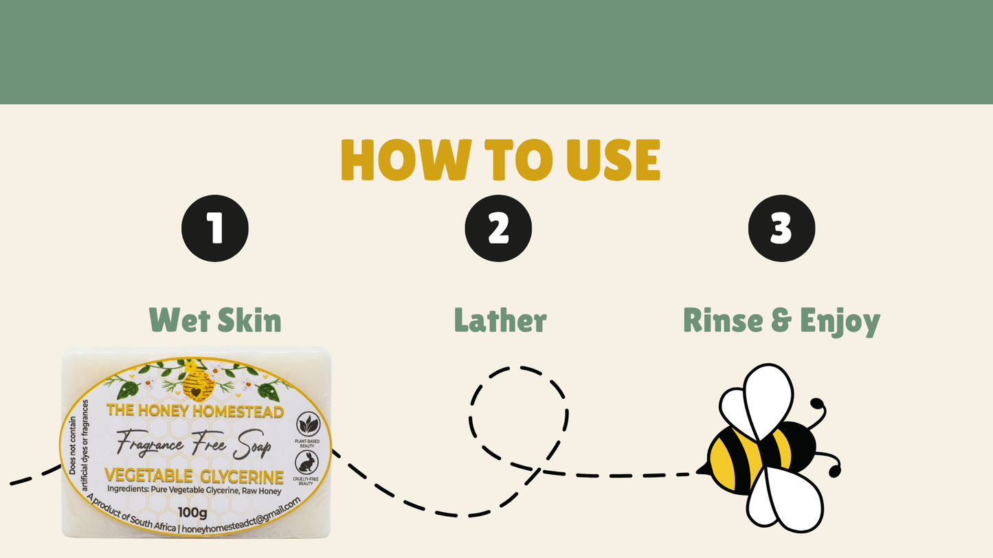 The Honey Homestead Fragrance Free Soap – Vegetable Glycerine & Raw Honey 100g