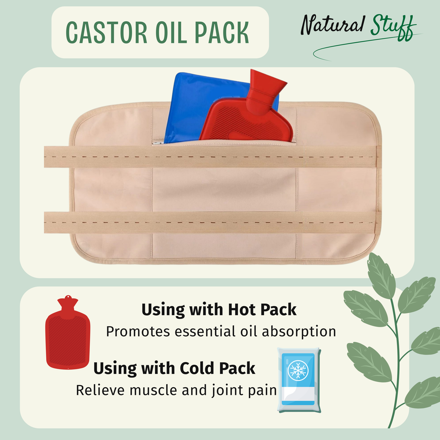 Natural Stuff Organic Castor Oil Pack Wrap Elastic Strap Cotton Hot & Cold