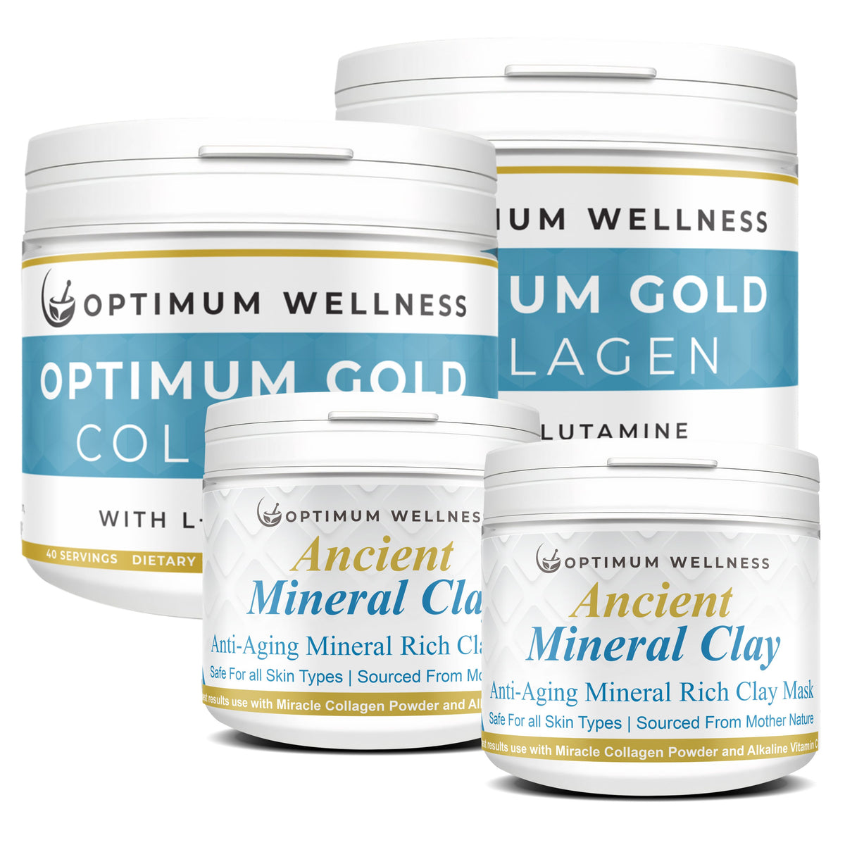 Set of 2 Optimum Gold Collagen 10,000mg & L-Glutamine 2,000mg 420g &Mask