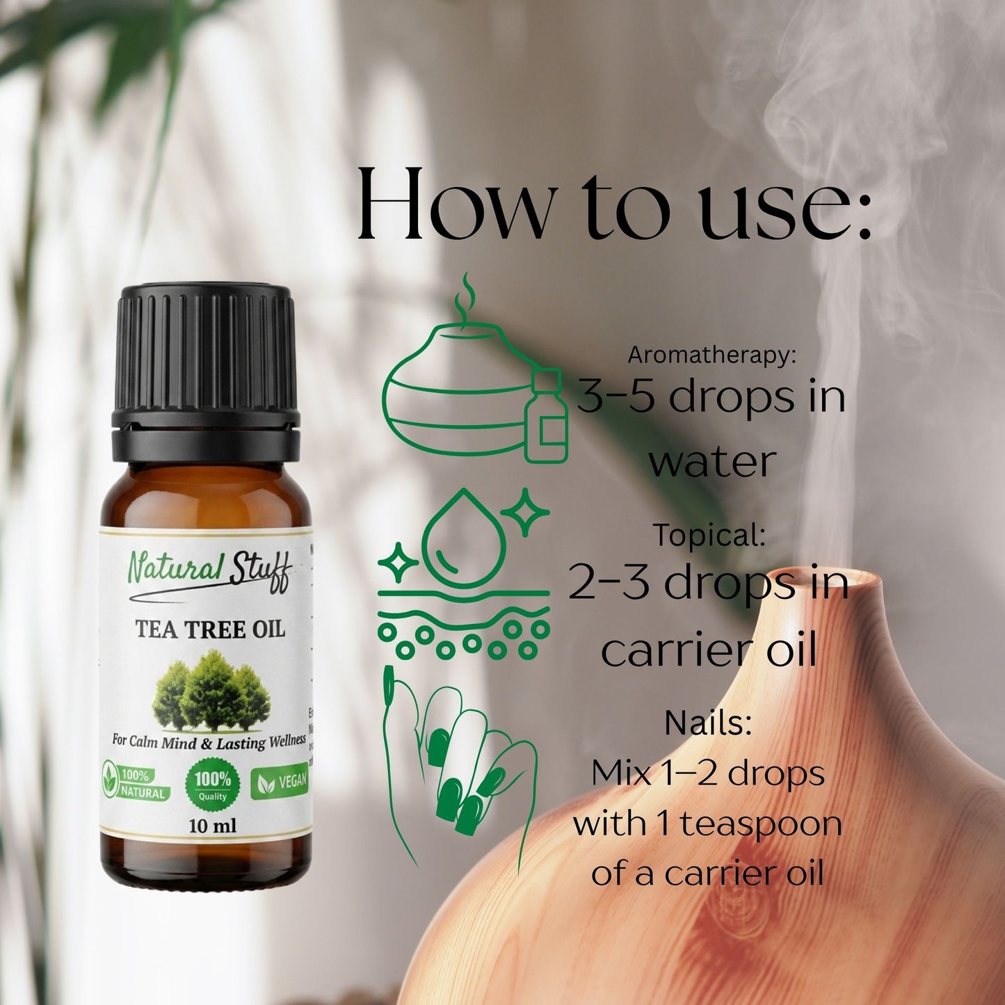 Natural Stuff 100% Pure Tea Tree Essential Oil 10ml – Antimicrobial