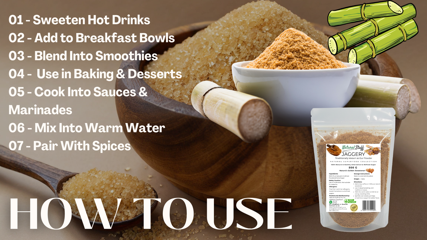 Bowl of brown sugar with packaging and text on how to use it.