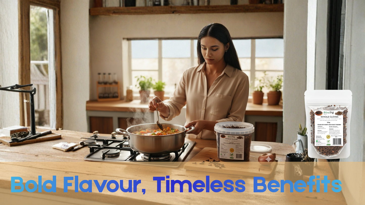 Woman cooking in a kitchen with a product packaging on the counter.