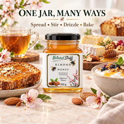 Natural Stuff Almond Honey 300g – 100% Pure Honey with a Rich Nutty Flavour