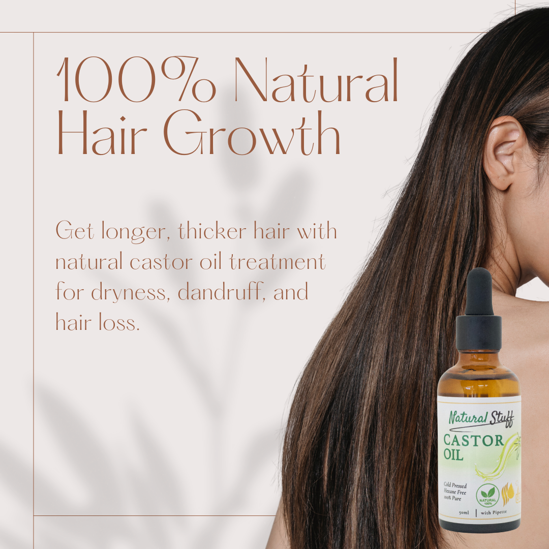 Natural Stuff Premium Castor Oil Cold-pressed Hexane Free 50ml with free 5 Mascara Wands