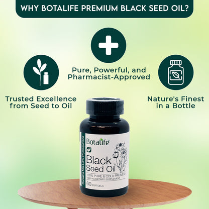 Botalife Premium Black Seed Oil 1000mg Capsules  -a minimum of 1.5% thymoquinone, delivering 3 times more potency than most other black seed oils.