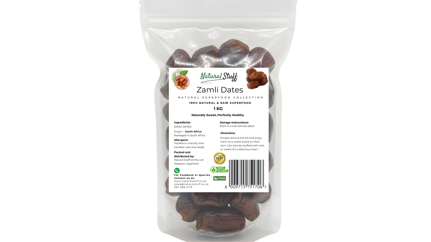 Bag of Zamli Dates with a visible label on a white background