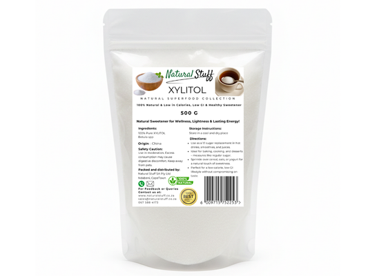 Bag of Natural Stuff Xylitol on a white background