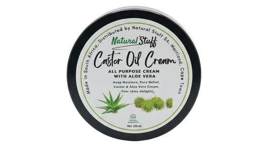 Jar of Natural Stuff Castor Oil Cream with aloe vera on a white background