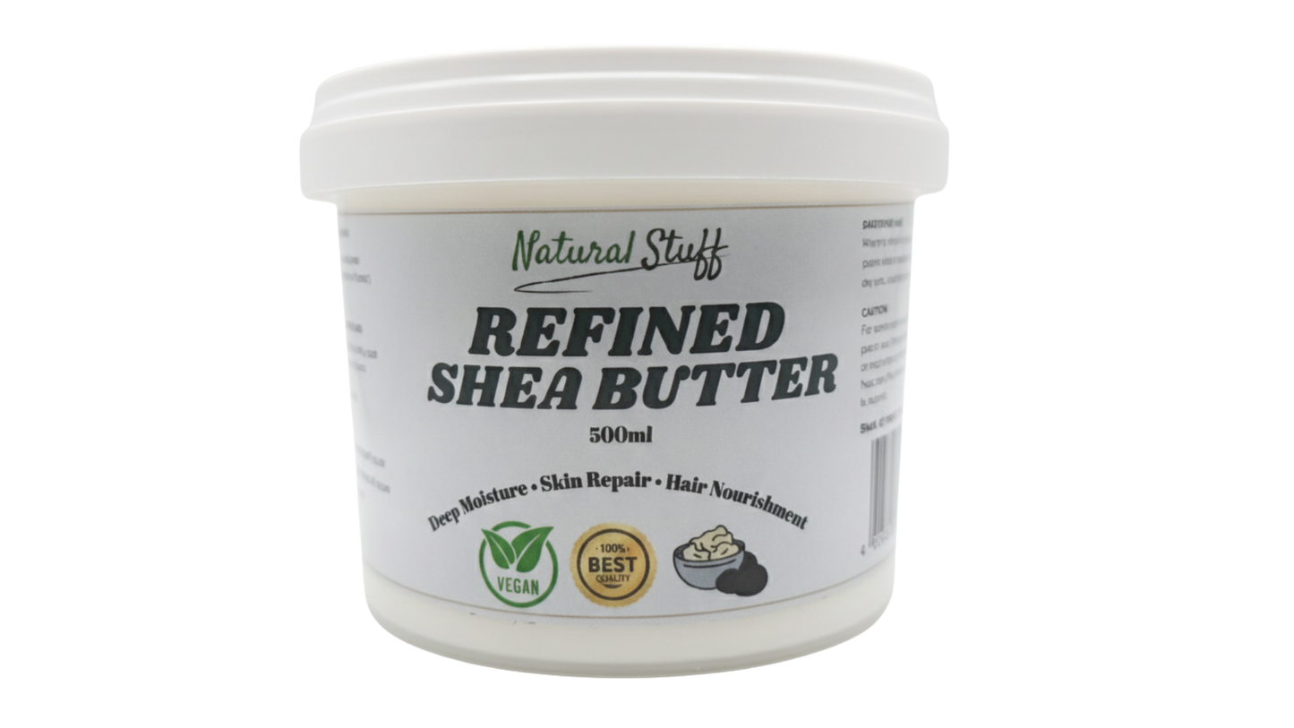 Jar of Natural Stuff Refined Shea Butter on a white background