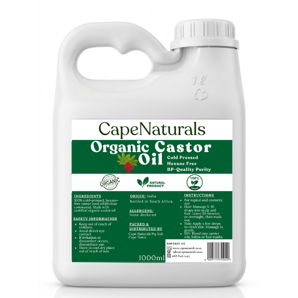 Cape Naturals Organic Castor Oil 1L – Pure, Cold-Pressed & Hexane-Free
