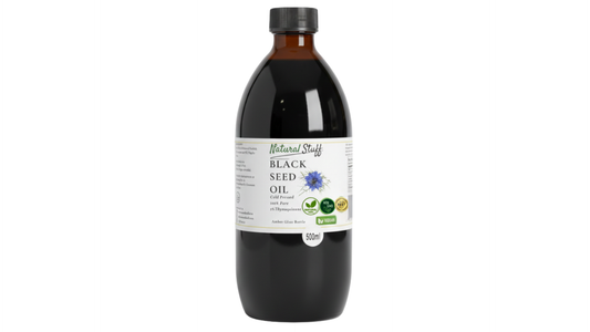 Bottle of Natural Shift Black Seed Oil on a white background