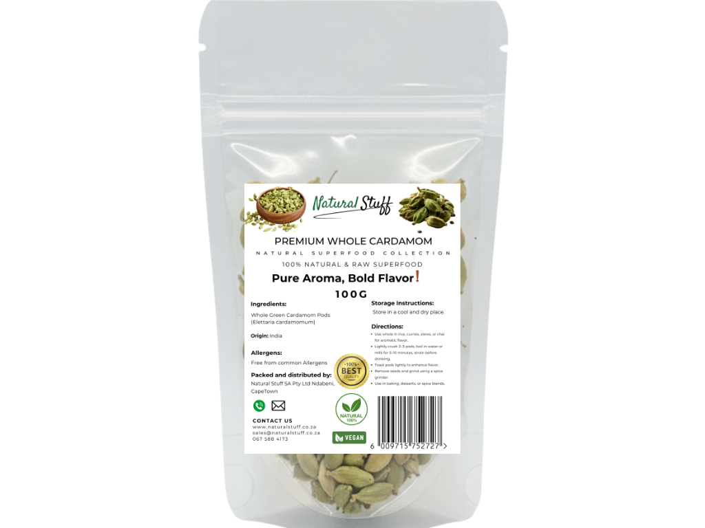 Natural Stuff Premium Whole Cardamom - Fresh, Fragrant, Bold Aroma