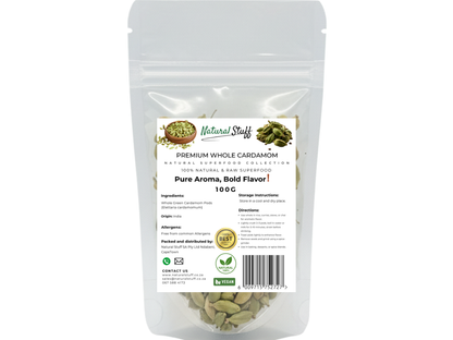 Natural Stuff Premium Whole Cardamom - Fresh, Fragrant, Bold Aroma