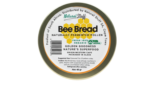Bee bread container with label on a white background