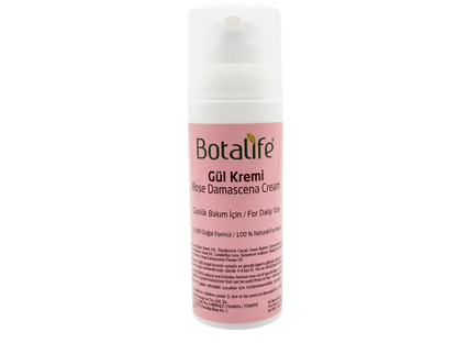 Botalife rose damascena cream bottle on a white background