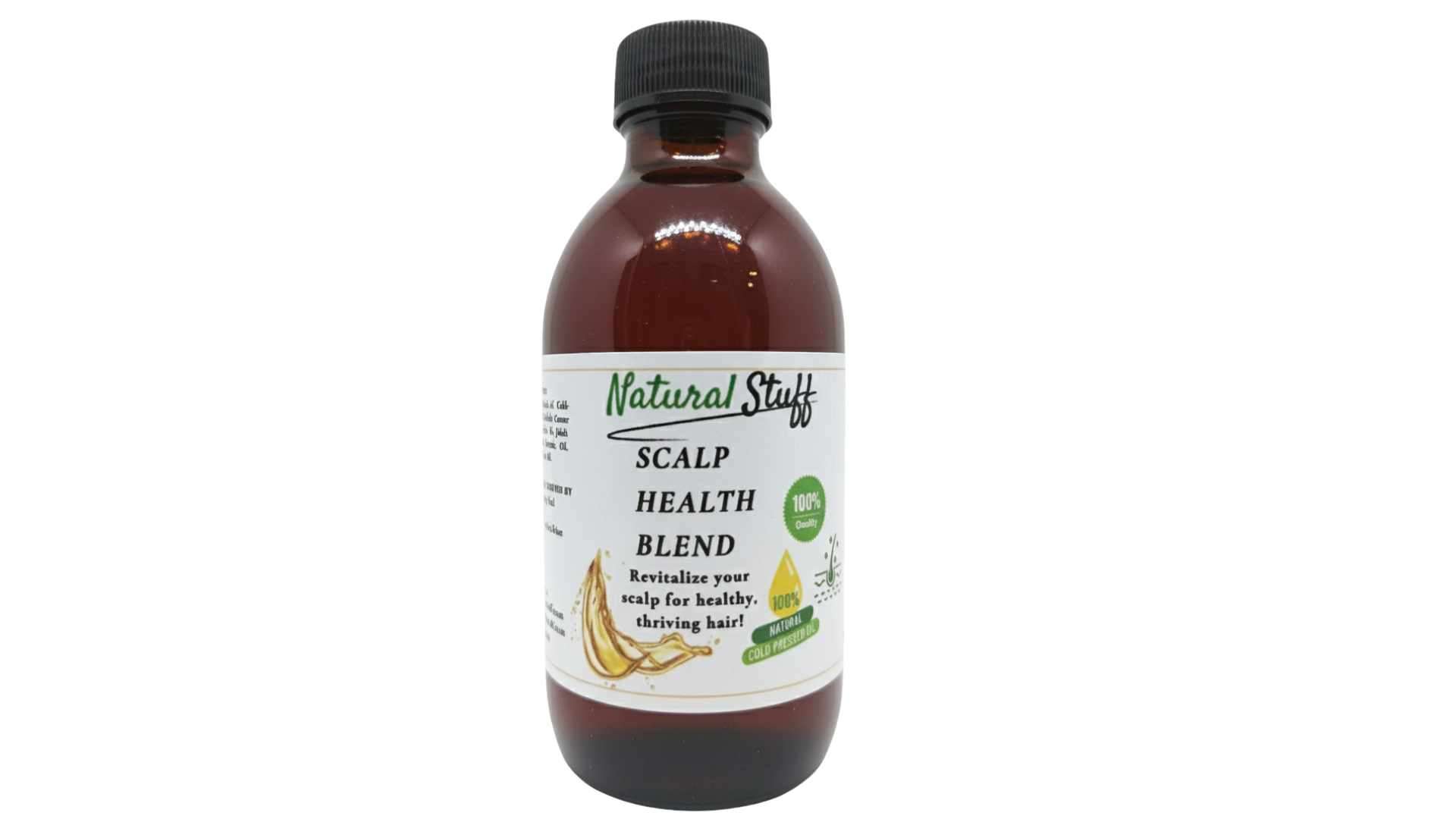 Bottle of Natural Stuff Scalp Health Blend on a white background