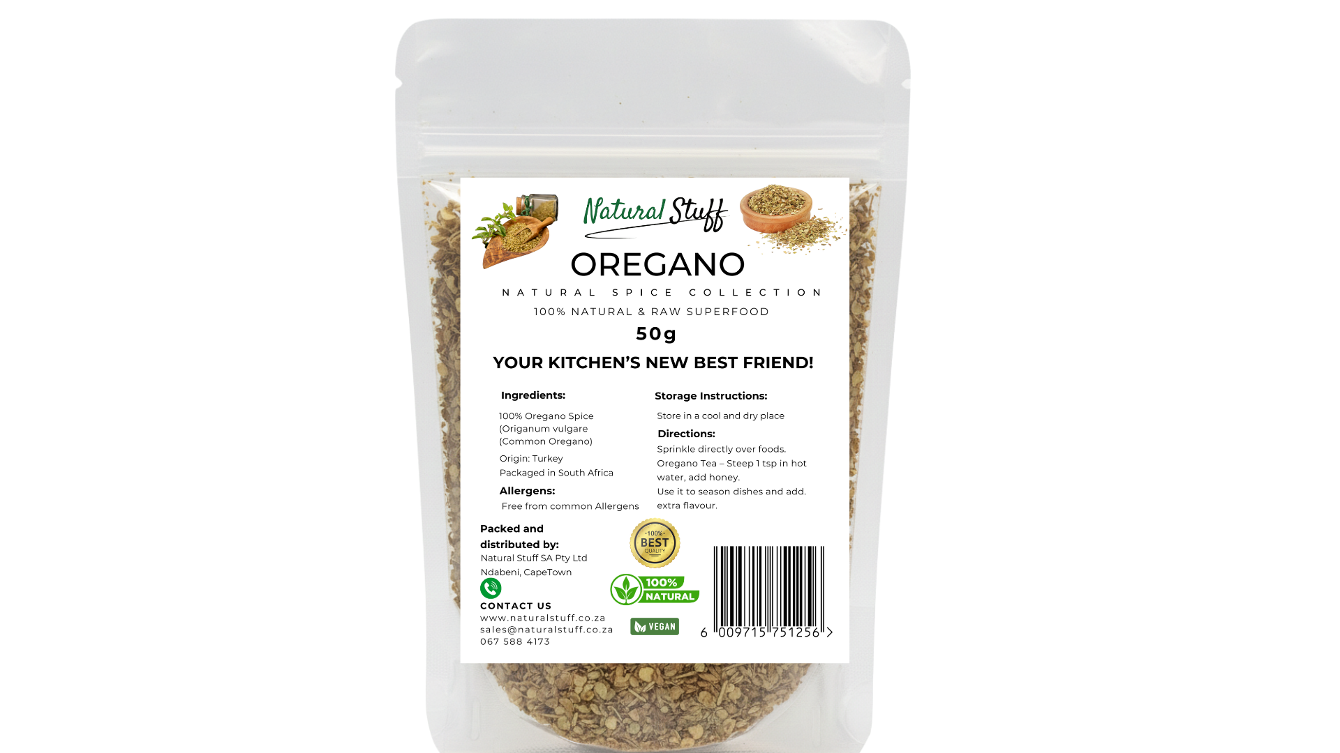 Pack of oregano from Natural Stuff on a white background