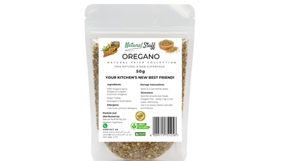 Pack of oregano from Natural Stuff on a white background