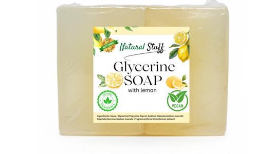 Bar of Glycerine Soap with Lemon from Natural Stuff on a white background
