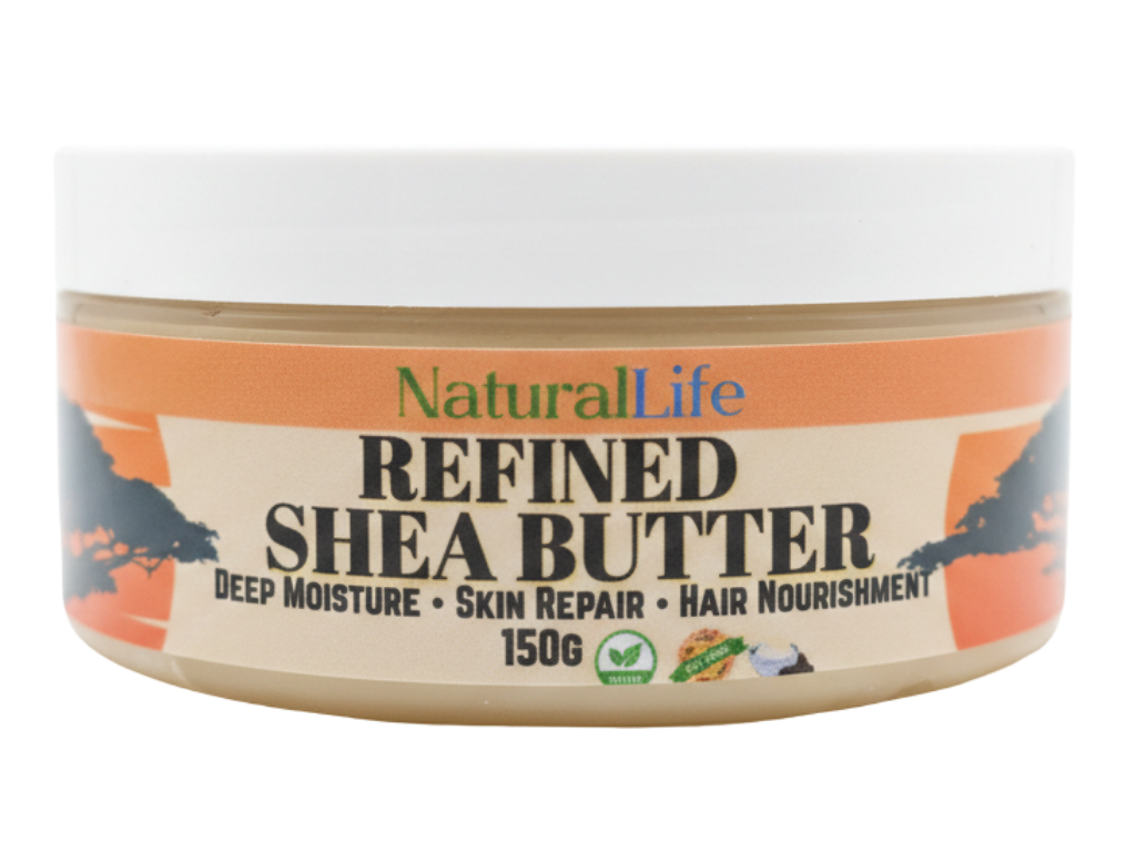 Jar of Natural Life Refined Shea Butter on a white background