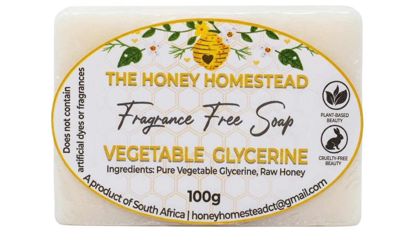The Honey Homestead Fragrance Free Soap – Vegetable Glycerine & Raw Honey 100g