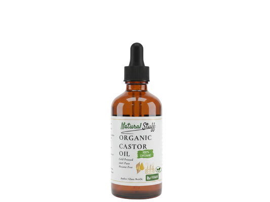 Bottle of Organic Castor Oil with dropper on a white background