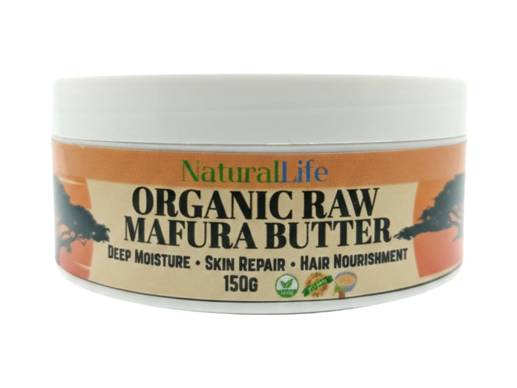 Jar of Organic Raw Mafura Butter with 'Natural Life' branding on a white background