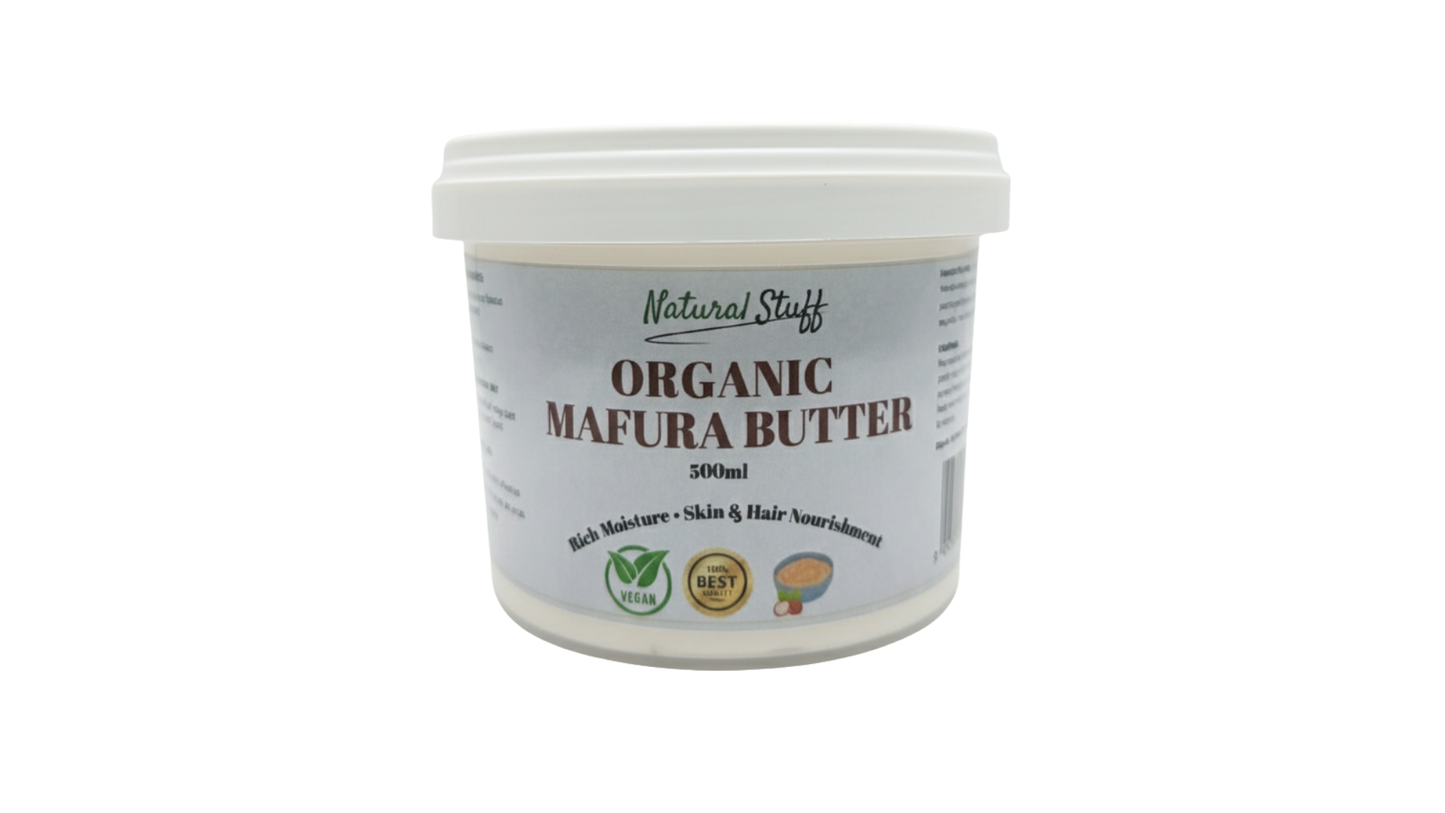 Container of Organic Mafura Butter with 'Natural Stuff' branding on a white background
