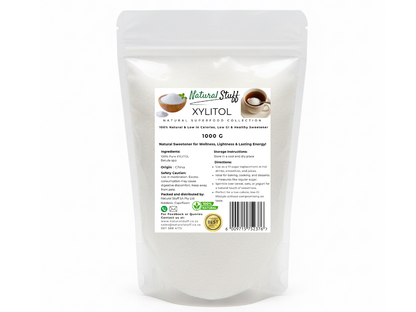 White packaging of Xylitol with a label on a white background