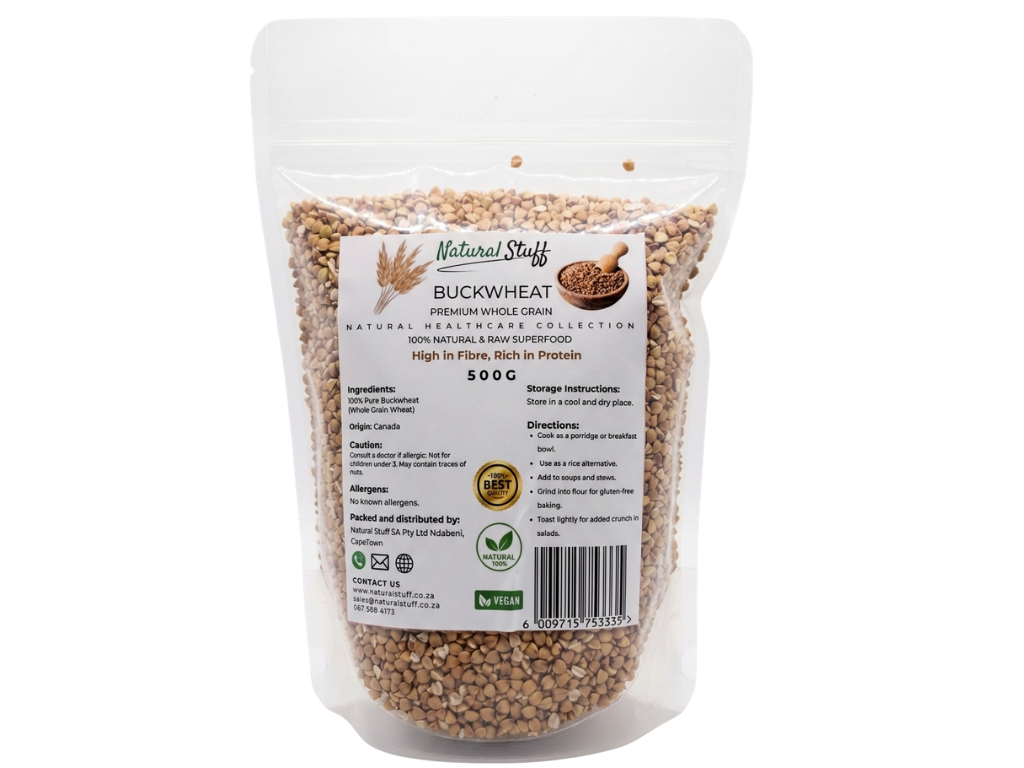 Package of buckwheat with a label on a white background