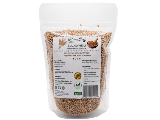 Package of buckwheat with a label on a white background