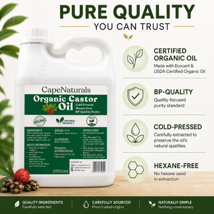 Cape Naturals Organic Castor Oil 1L – Pure, Cold-Pressed & Hexane-Free