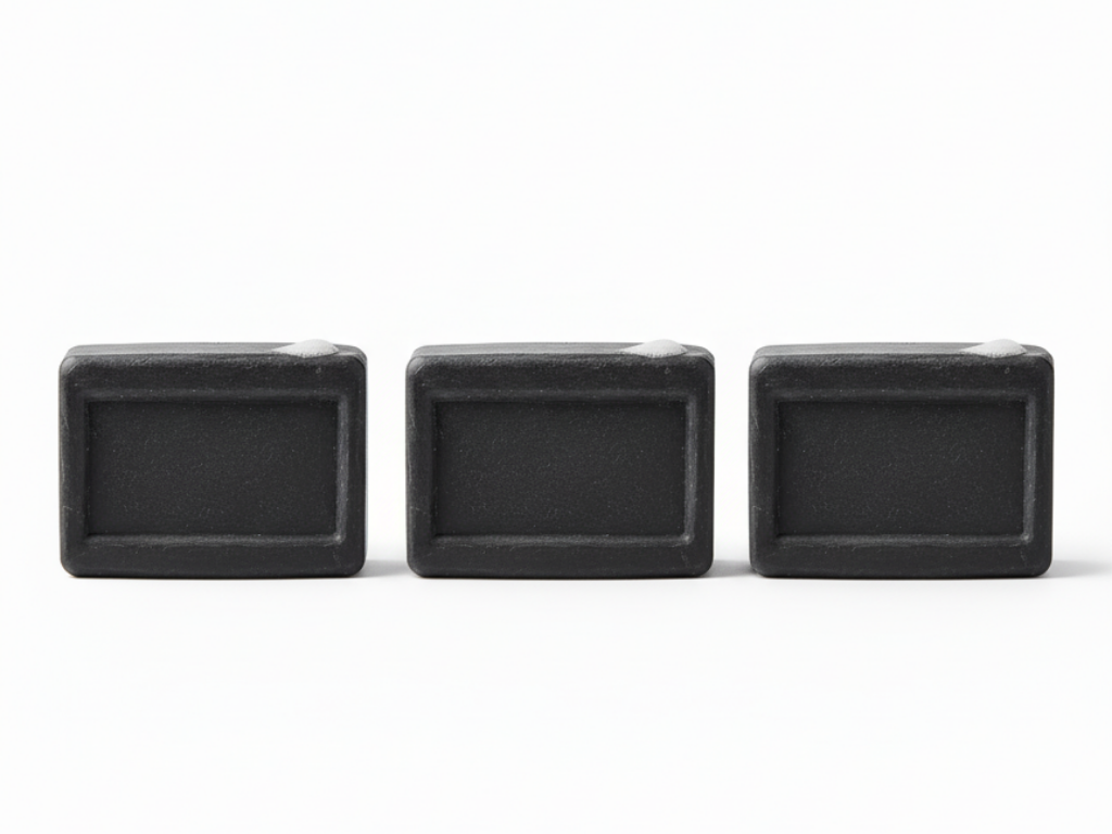 Three black rectangular blocks on a white background