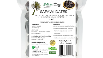 Package of Safawi Dates with label on a white background