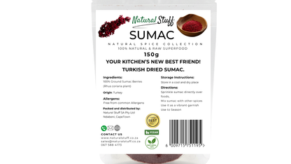Sumac spice package with branding and product details on a white background