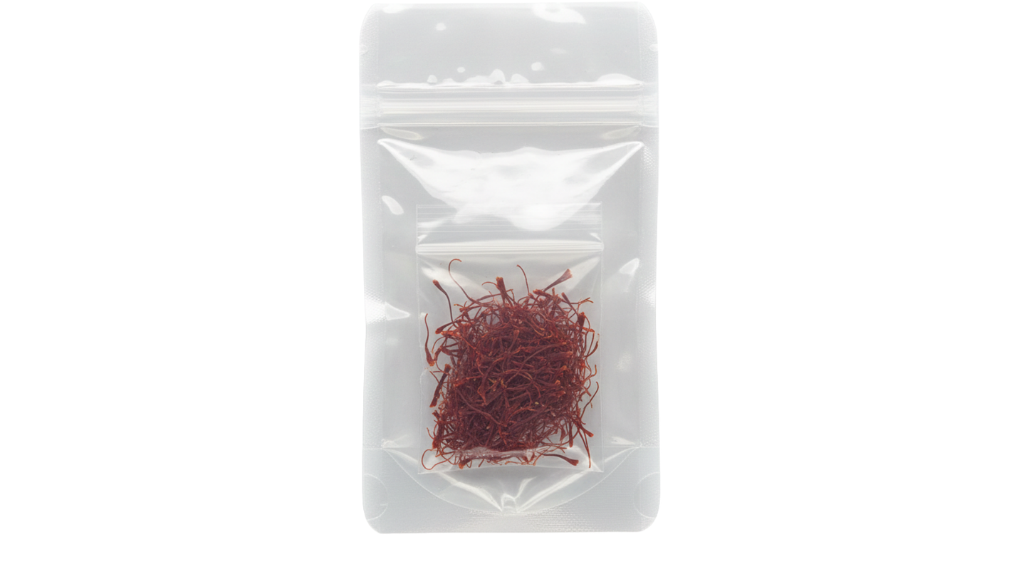 Small package of red material on a white background