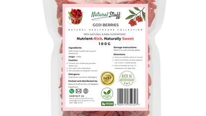 Goji berries packaging with a label on a white background