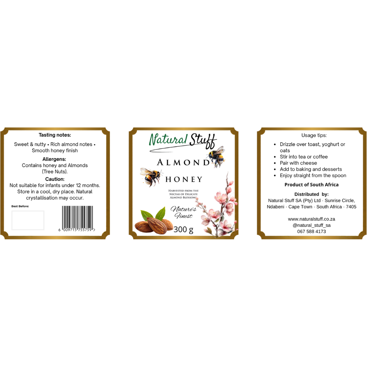 Natural Stuff Almond Honey 300g – 100% Pure Honey with a Rich Nutty Flavour