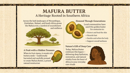 Advertisement for Mafura Butter with text and images of avocados and a person.