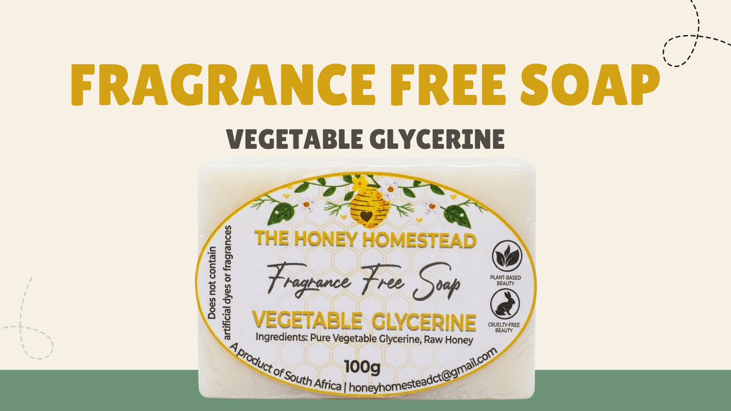 The Honey Homestead Fragrance Free Soap – Vegetable Glycerine & Raw Honey 100g