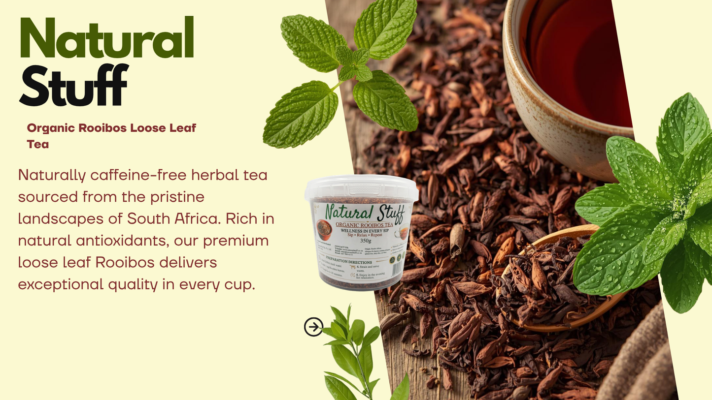 Natural Stuff Organic Rooibos Herbal Tea 100% Pure Caffeine-Free - 350g Tub