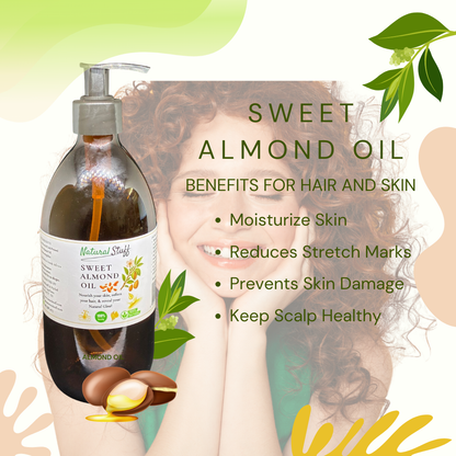 Natural Stuff 100% Pure Sweet Almond Oil - Nourish Skin & Hair Naturally