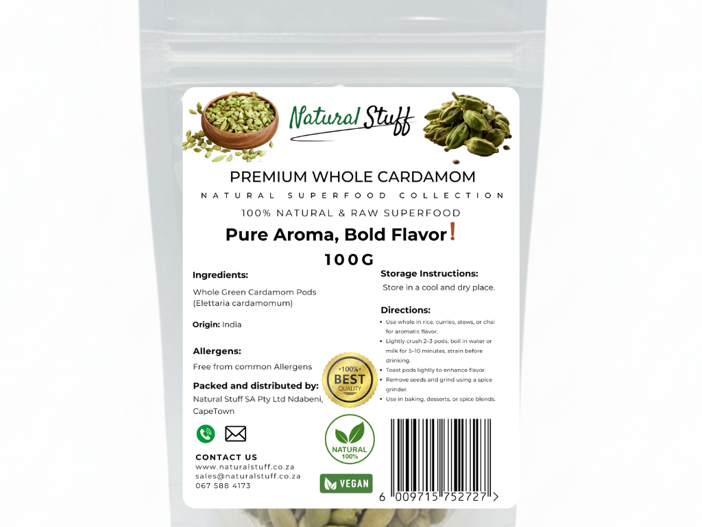 Natural Stuff Premium Whole Cardamom - Fresh, Fragrant, Bold Aroma