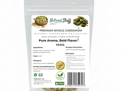 Natural Stuff Premium Whole Cardamom - Fresh, Fragrant, Bold Aroma