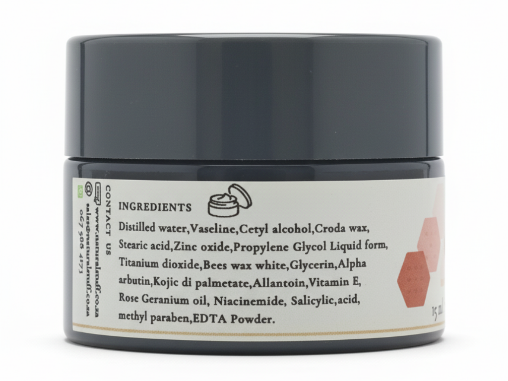 Jar with a label showing ingredients on a white background