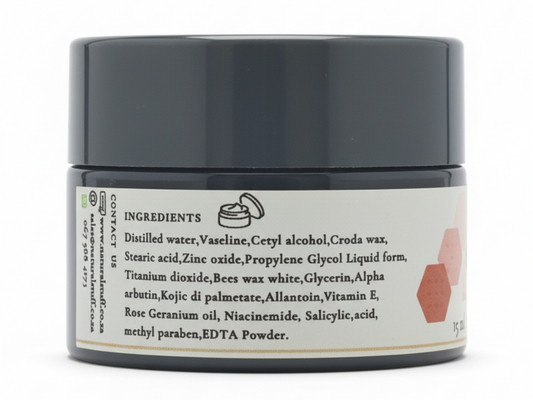 Jar with a label showing ingredients on a white background