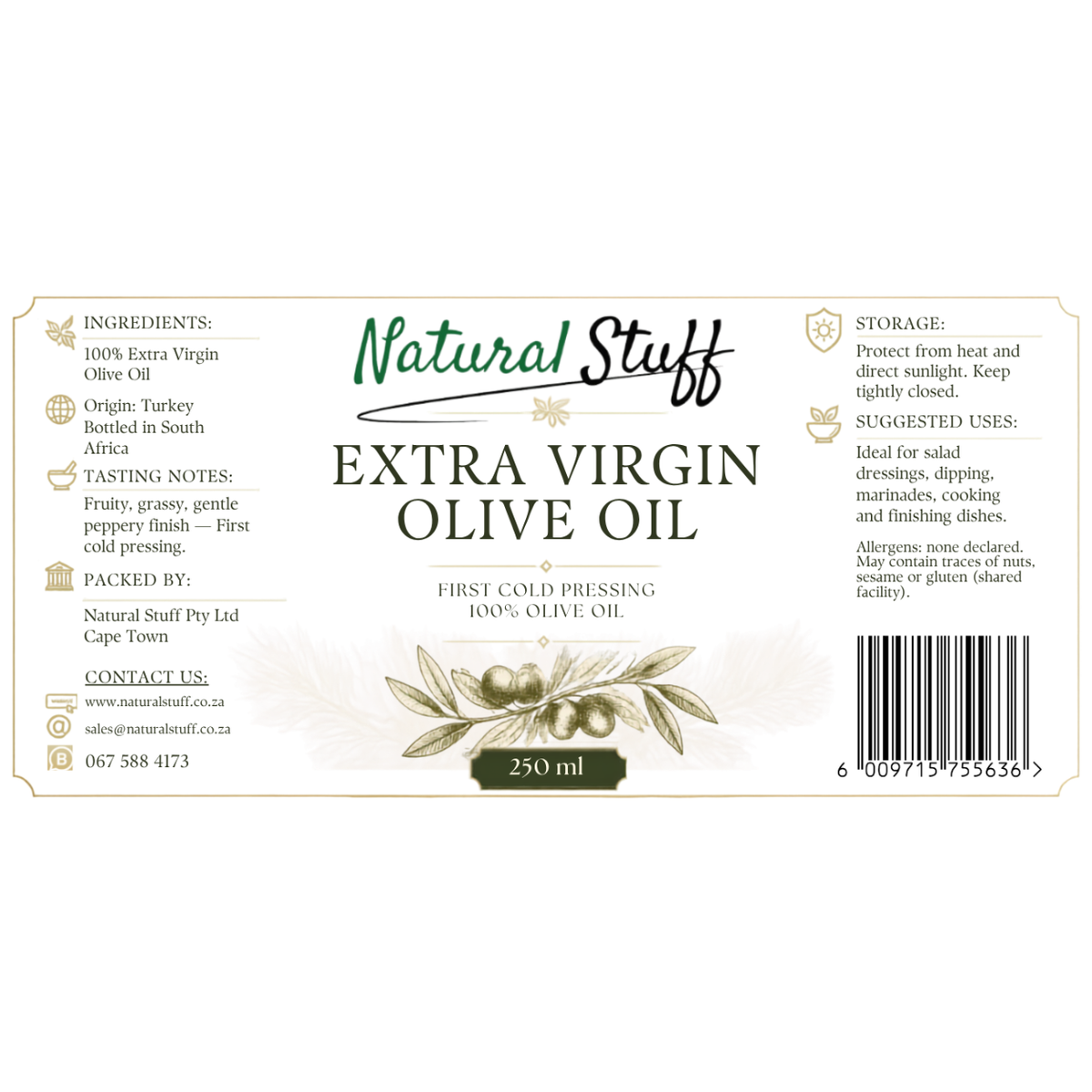 Natural Stuff Extra Virgin Olive Oil 250ml – Cold-Pressed Turkish EVOO