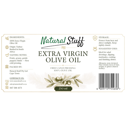 Natural Stuff Extra Virgin Olive Oil 250ml – Cold-Pressed Turkish EVOO