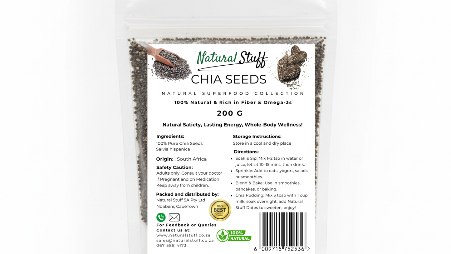 Package of Natural Stuff Chia Seeds on a white background