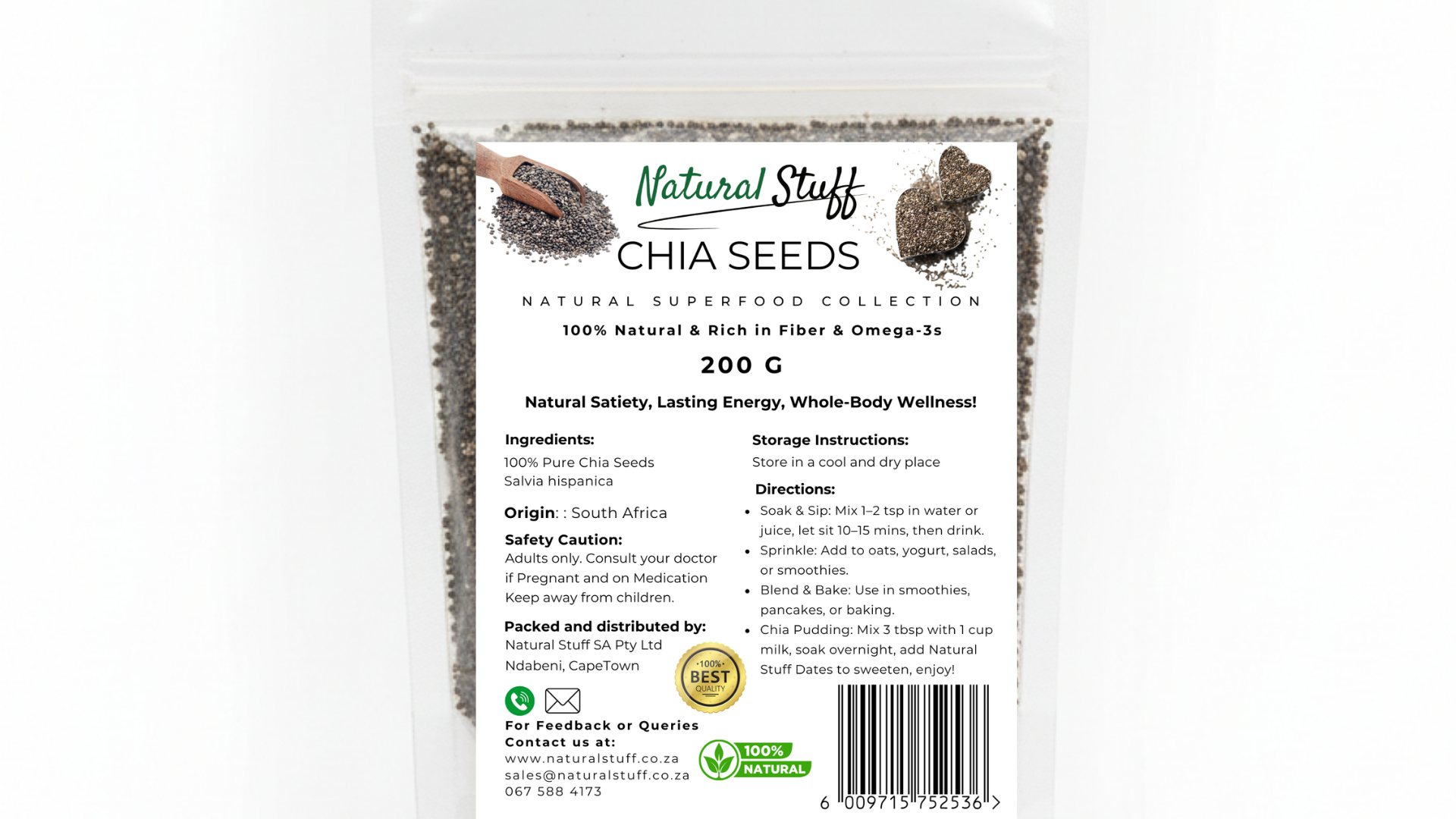 Package of Natural Stuff Chia Seeds on a white background